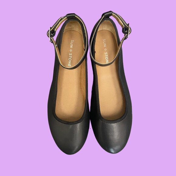 🖤 Sun + Stone Mary Jane Ballet Flats | Size 8.5 | Soft Black Faux Leather - Picture 3 of 8